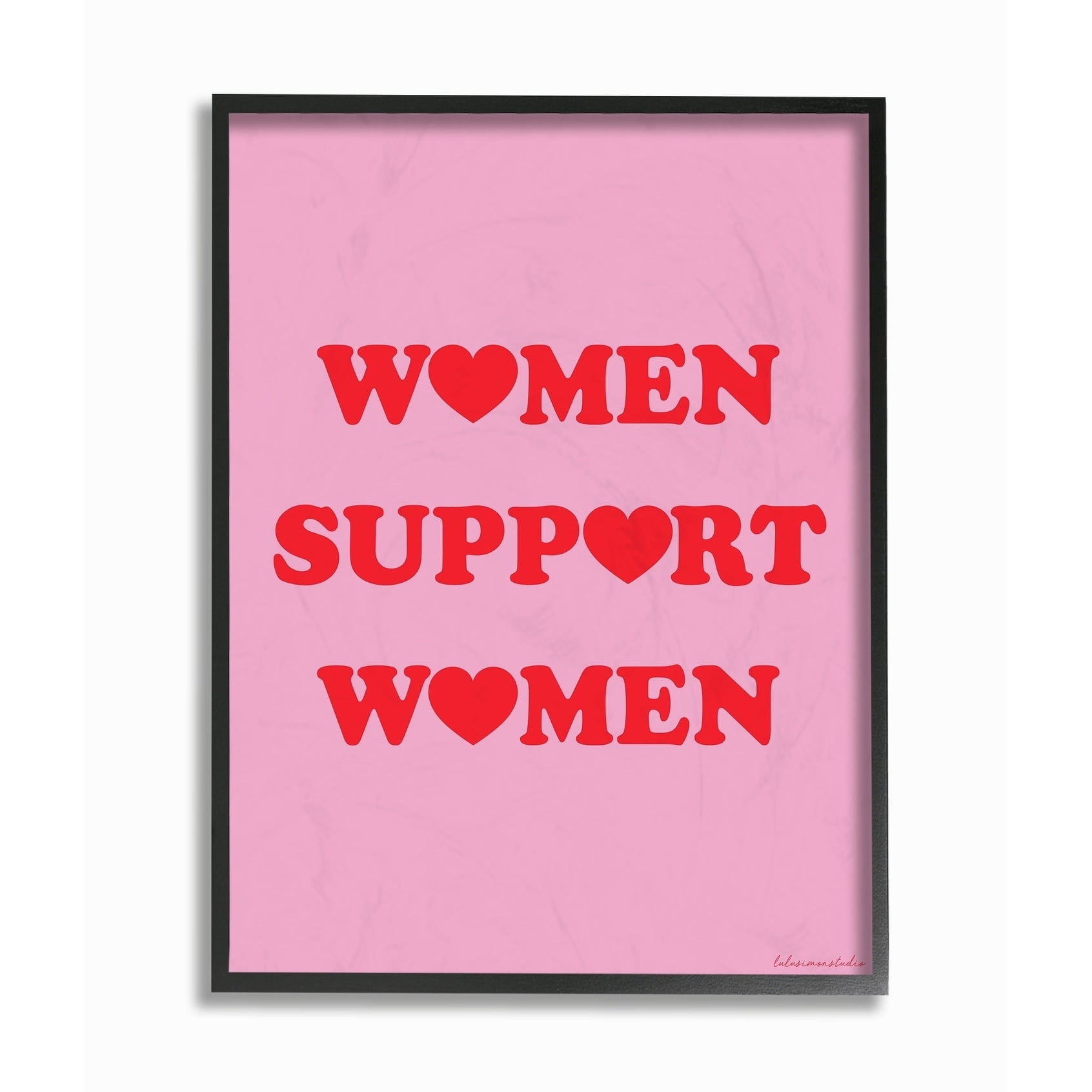 The Stupell Home Decor Collection lulusimonSTUDIO Pink and Red Hearts Women Support Women Typography Oversized Framed Giclee Texturized Art, 16 x 1.5 x 20