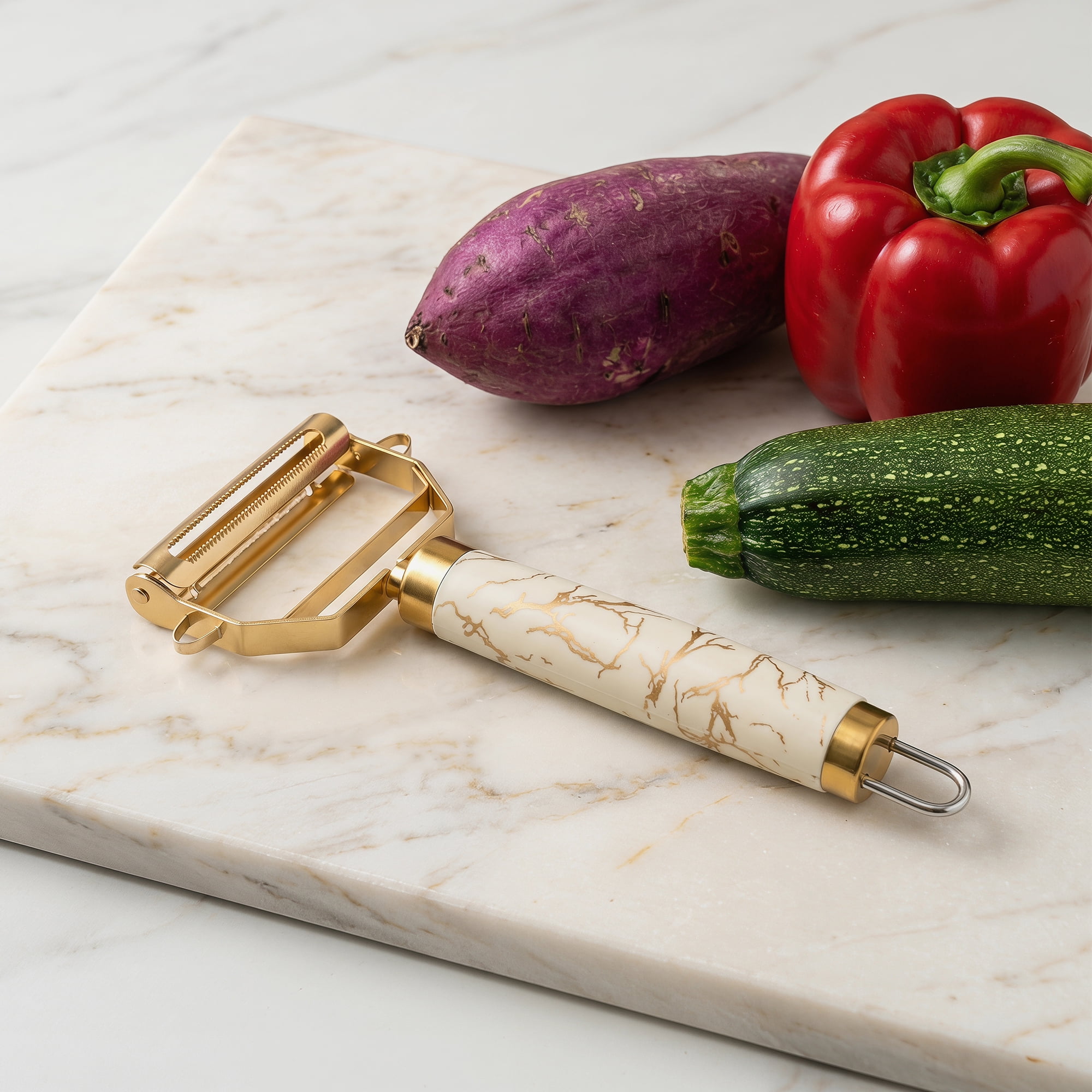 Unique Bargains Stainless Steel 3 in 1 Vegetable Peeler with Handle Gold 6.9x3.1 inch