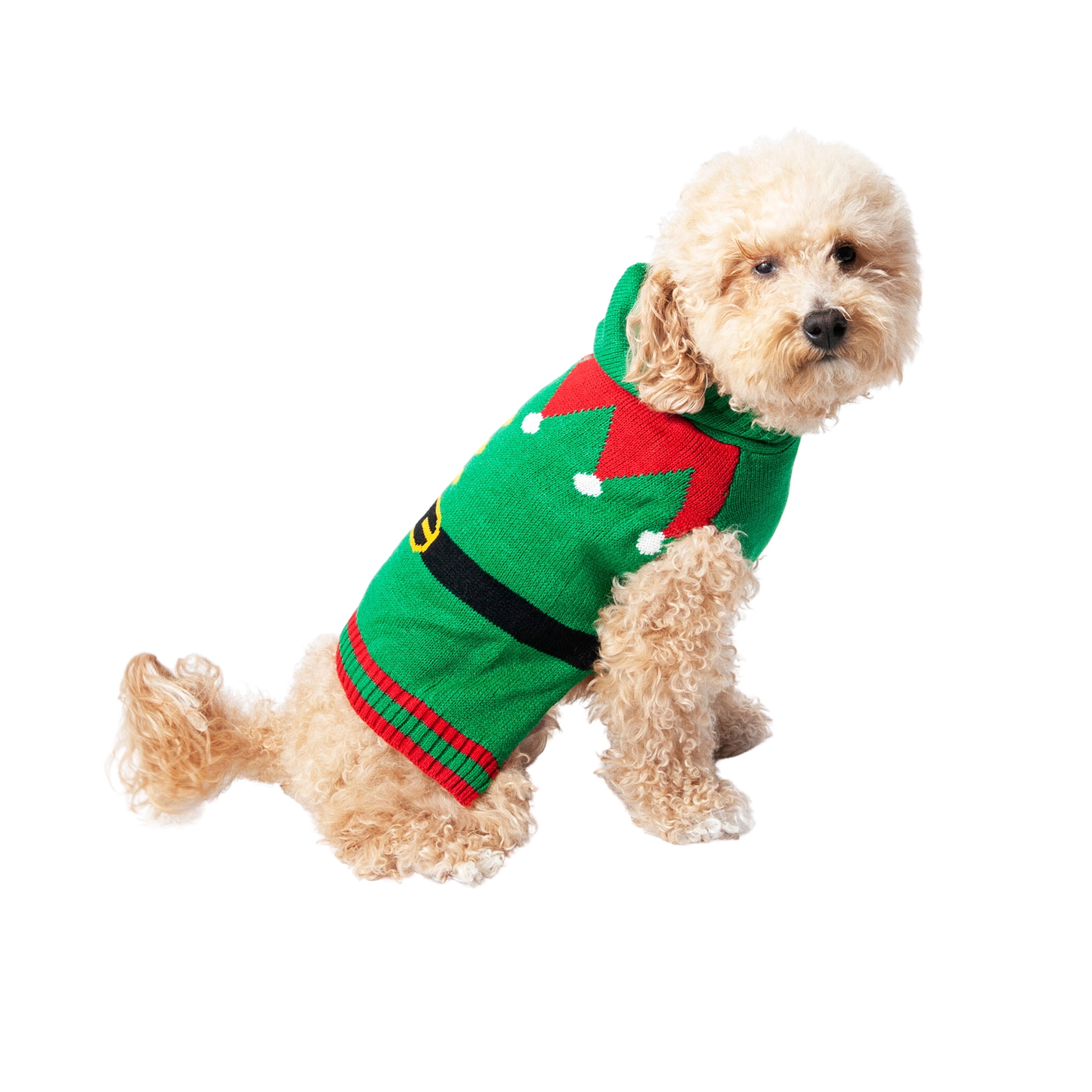 Vibrant Life Holiday Dog Clothes Green Elf with Hood Sweater, Extra Large