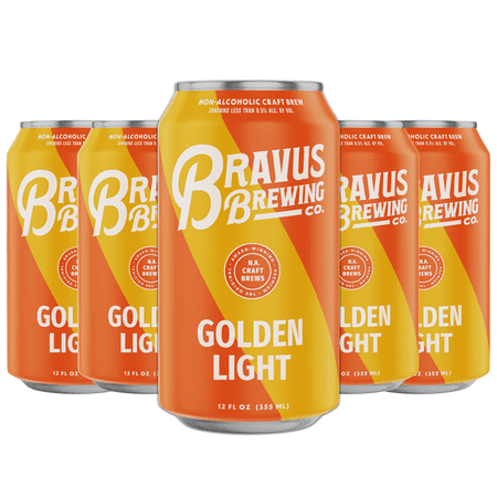 Bravus Golden Light Non-Alcoholic Ale Craft Brew 5 Pack - Crisp, Clean and Approachable - Vegan Friendly - 65 Calories - 12oz Cans