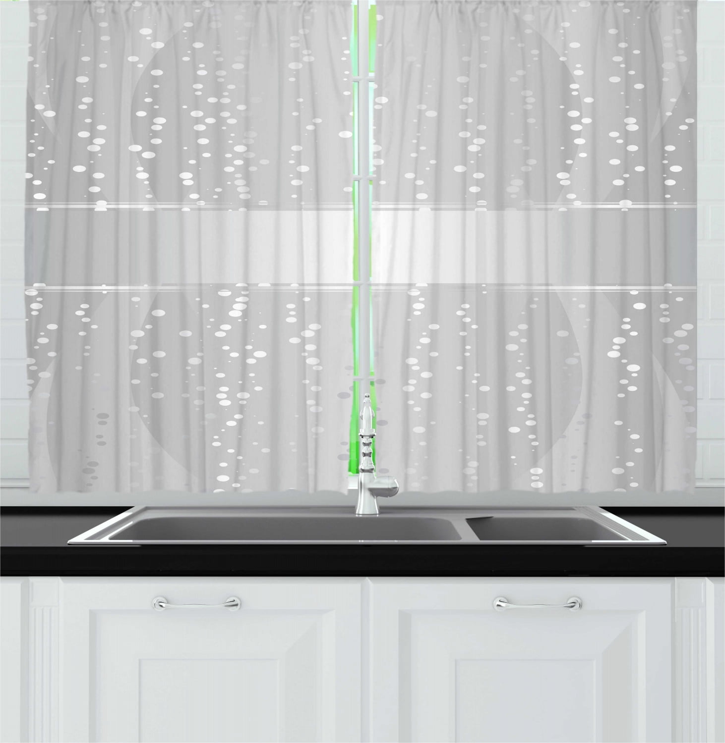 Grey Curtains 2 Panels Set, Vertical Wavy Lines with Festive Little Dots and a Bold Border Christmas Celebration, Window Drapes for Living Room Bedroom, 55W X 39L Inches, Silver White, by Ambesonne