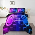 thumbnail image 1 of Blue Purple Gaming Kids Queen Comforter Set - Gamer Comforter Boys Queen Size Bedding Set, Neon Lights Abstract Geometry Design Gamer Room Decor, 1 of 5