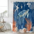 thumbnail image 2 of Small Stall Shower Curtain 36x72 Inch Narrow Half Size Sea Turtle Coastal Bath Curtains Bathroom Decor, Summer Beach Coral Nautical Navy Blue Waterproof Fabric Shower Curtain Set with Hooks 36 Inch, 2 of 7