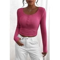 thumbnail image 3 of PRETTYGARDEN Women's 2026 Spring Fall Long Sleeve Henley T Shirts Button Ribbed Knit Slim Fit Casual Basic Tops Blouse, 3 of 9