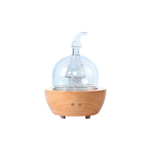 EcoGecko Aroma Essential Oil Diffuser made from Wood and Hand Blown Glass for Aromatherapy Nebulizer Pure Essential Oils with Touch Button Timer and 7 Color LED lights