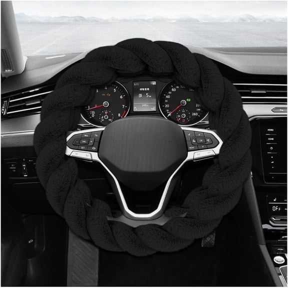 chasenew Fluffy Car Steering Wheel Cover, 15 Inches Anti-Slip Twisted Fuzzy Steering Wheel Protector, Comfortable & Luxurious Plush Wheel Wrap Cover Interior Decor for Women (Green)