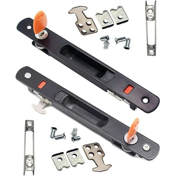 Sliding Door Lock, Set of 2 Sliding Glass Door Handles, Flush Mount, Keyed, Invisible Handle for Interior Pocket Doors Black