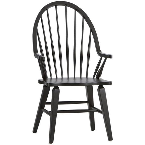 BOWERY HILL 40.75" H Traditional Wood Back Dining Arm Chair in Black