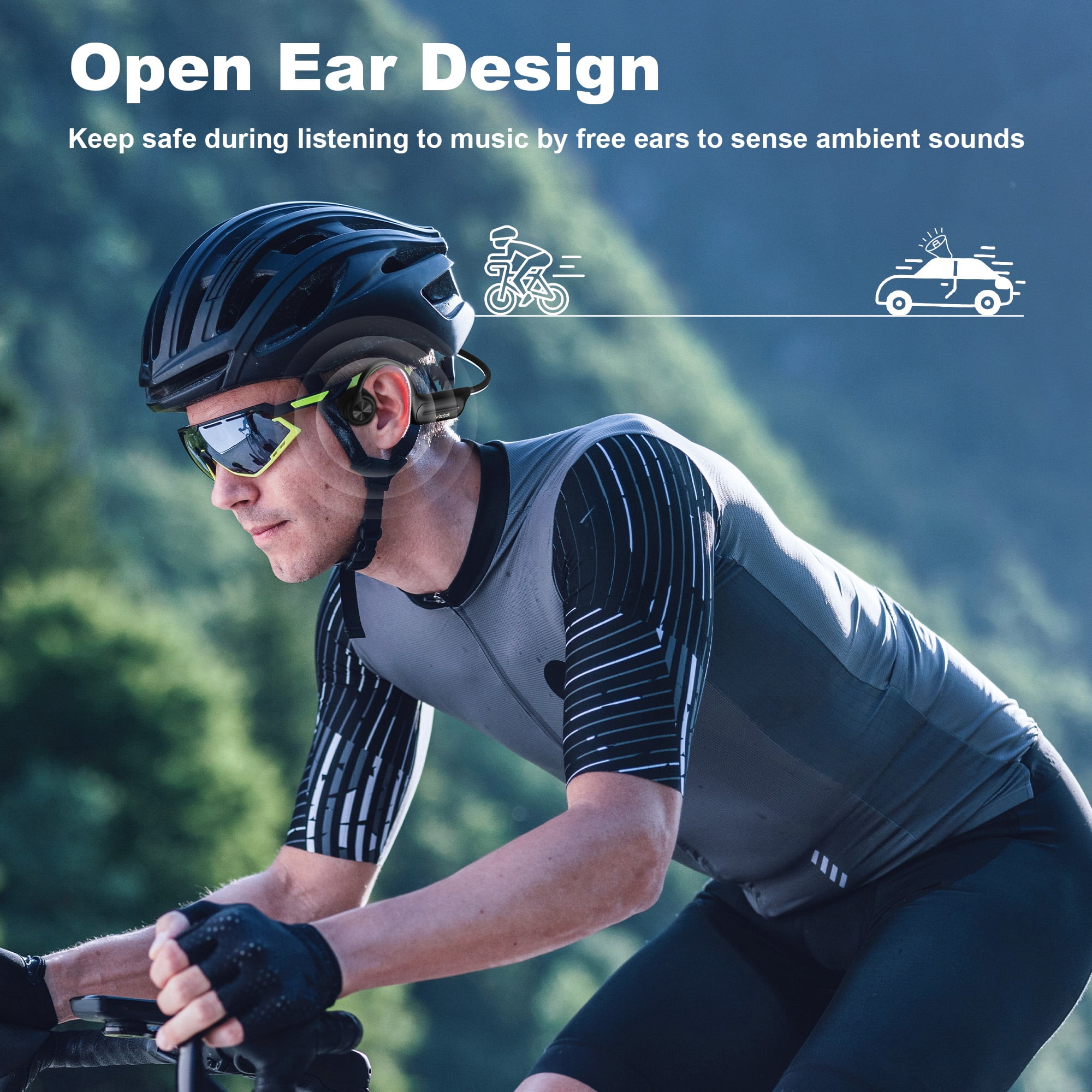 Wantek Bone Conduction Headphones, Swim Open Ear Wireless Bluetooth Headsets with IP68 and Bluetooth 5.3