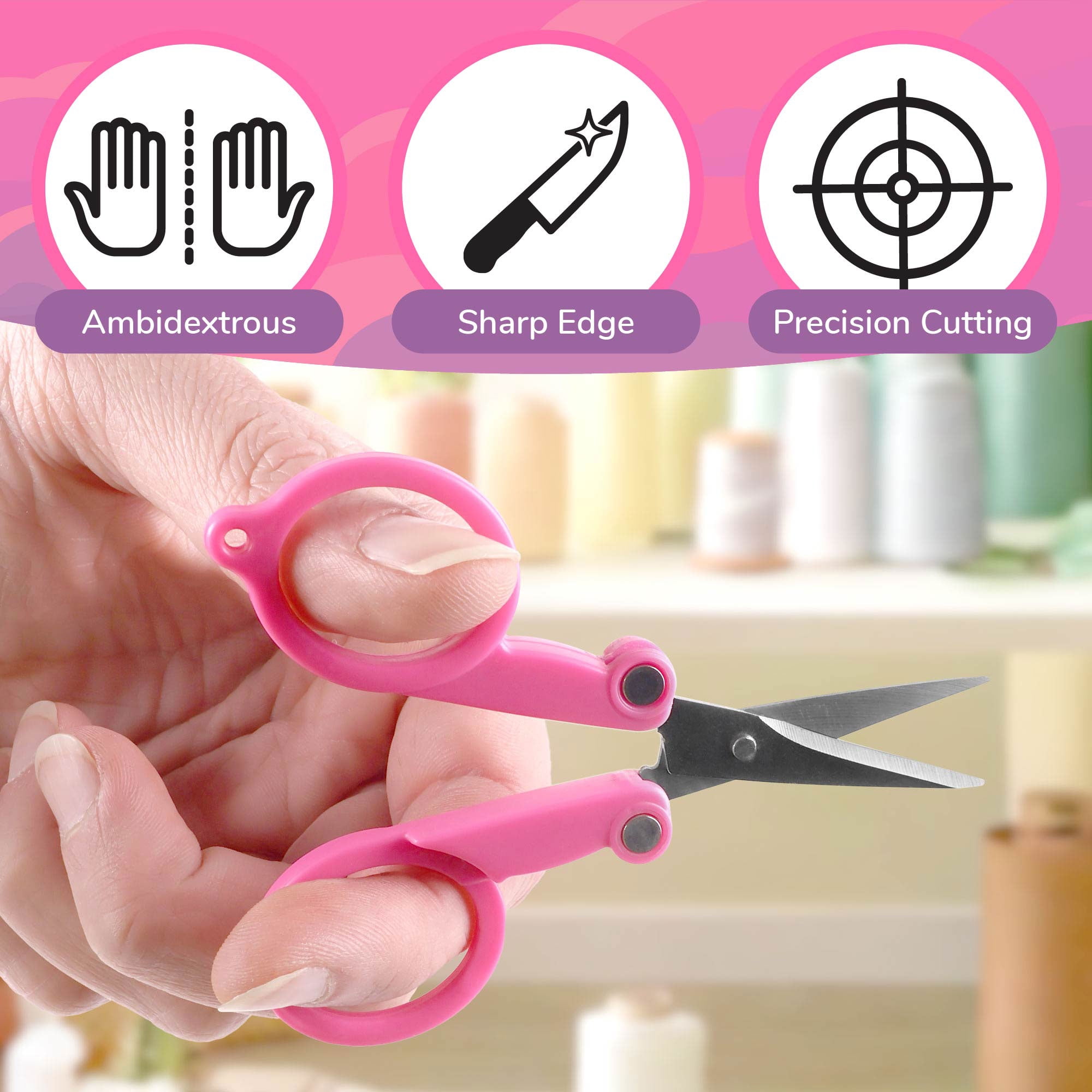 JubileeYarn Pocket Pal Folding Scissors TSA Compliant and Portable, Compact, Safe Travel Scissors, Stainless Steel Retractable, Blue Bestie - 1 Unit