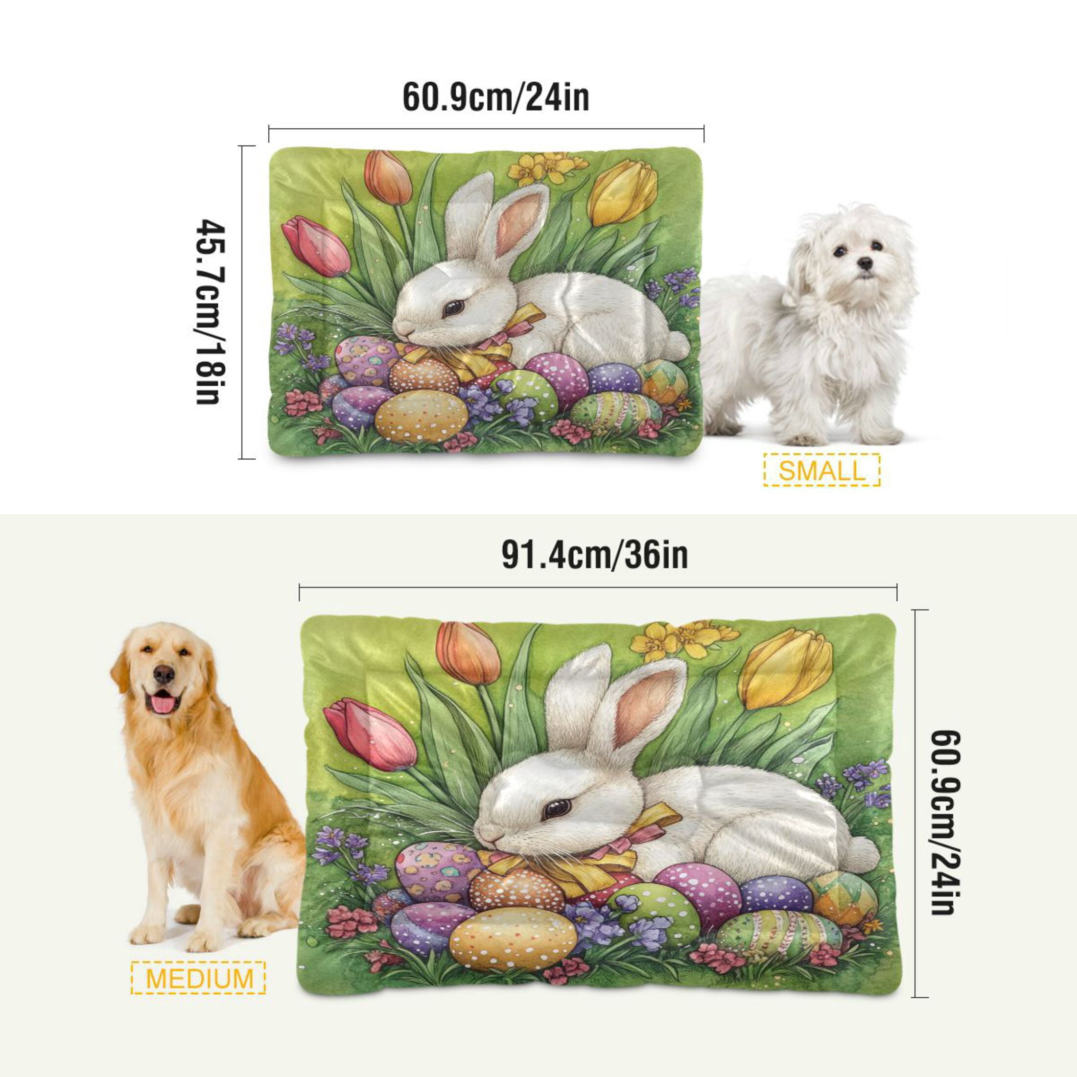 Qxltty Easter White Bunny Ped Pad Wear-resistant and Hard to Bite Through Sleeping Pad for Small Medium Large Dogs Winter Pet Bed 36×24in