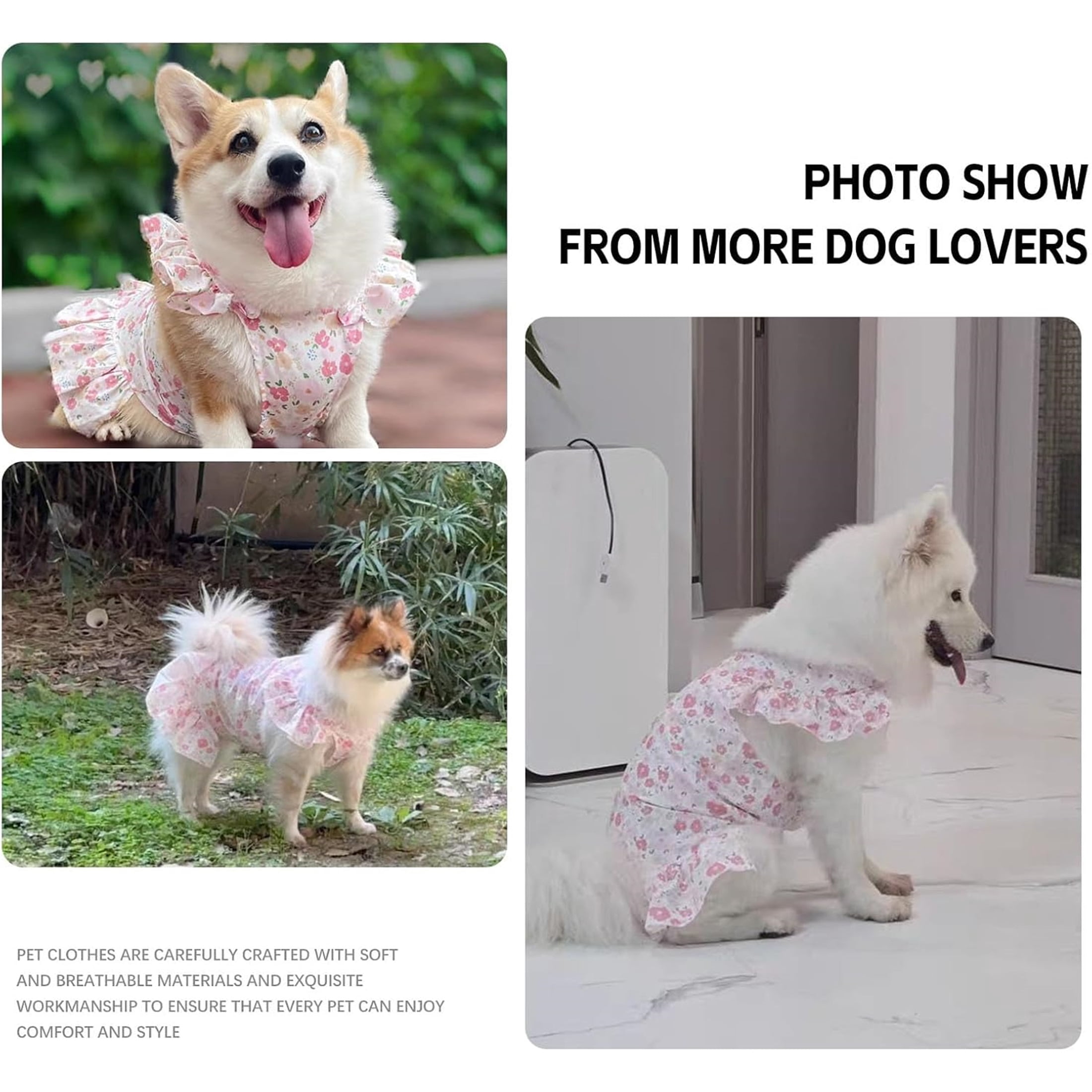 HQREA Dog Dresses for Large Dogs Girl Summer Floral Wedding Princess Costume for Female Dogs
