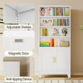 thumbnail image 4 of 71" Metal Bookcases and Bookshelves with 2 Doors and 4 Adjustable Shelves, Tall White Storage Cabinet  Modern Open Display Book Shelf for Living Room, Bedroom, Office (White), 4 of 14