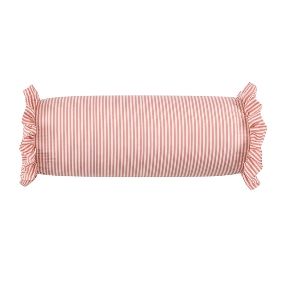 Decorative Bolster Pillow 8.1"x20.1",Pink Striped Ruffle Accent Pillow for Couch and Bed