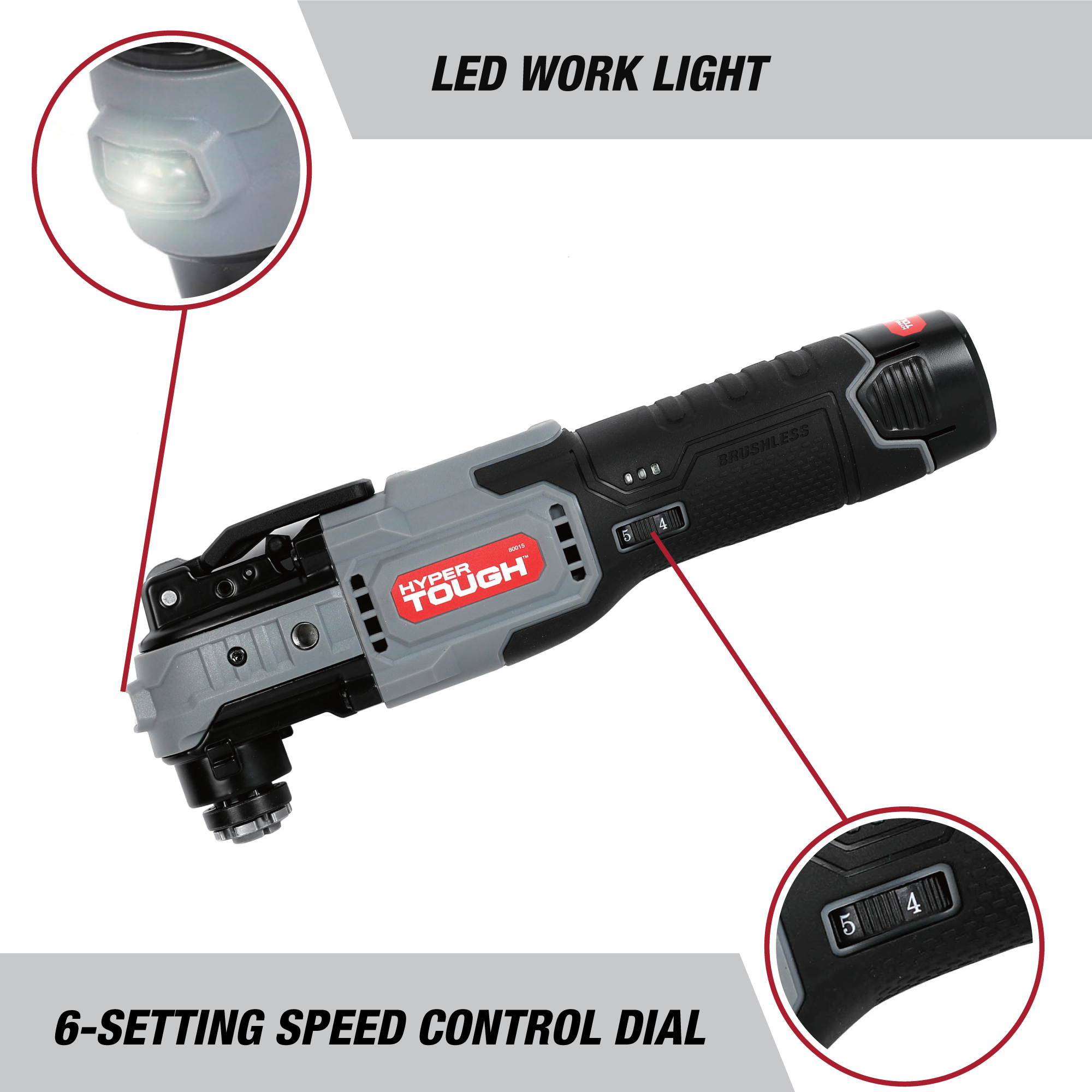Multiherramienta oscilante Hyper Tough sin escobillas de 12V Max de iones de litio con batería de 1.5Ah y cargador 7