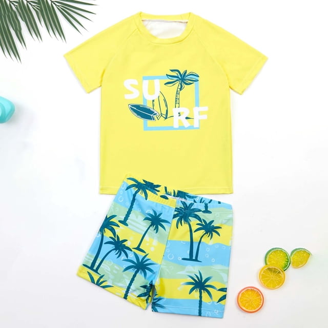 Maillot de Bain pour Enfants Mignon Imprimé Manches Courtes Maillot de Bain Garçon 2 Pcs Ensemble de Bain Garçon Maillot de Bain Garçon 6-7 Ans Tenues Garçon