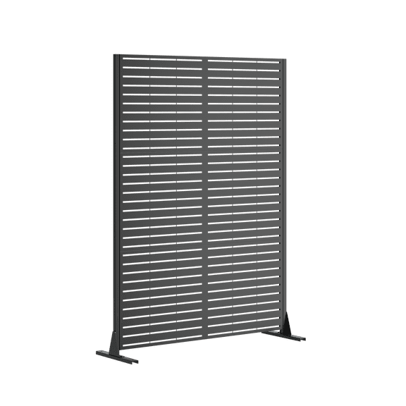 6FT Outdoor Metal Privacy Screen, Decorative Freestanding Privacy Fence with Stand, Weather-Resistant Portable Divider Screen for Deck Patio Balcony, Black
