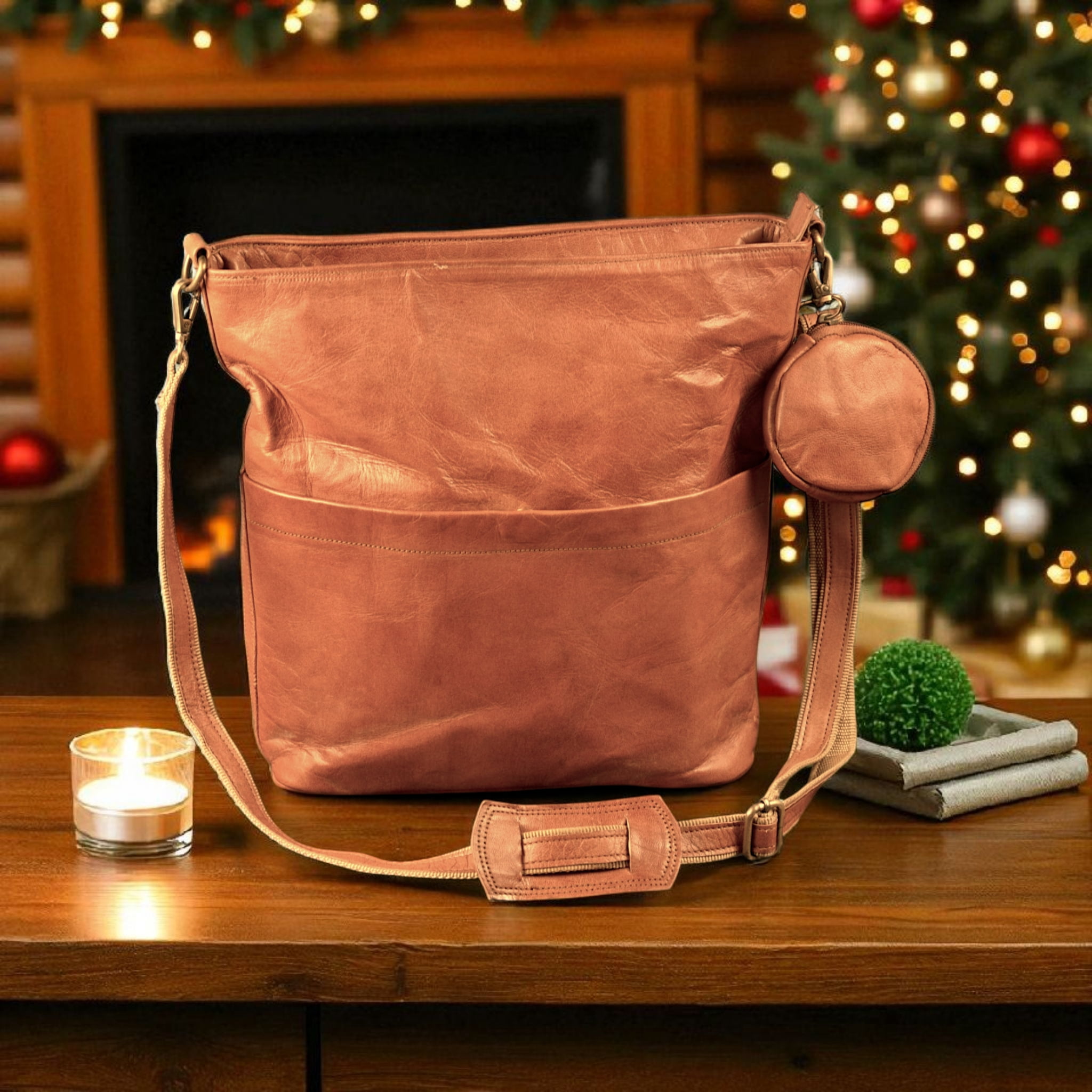 Genuine Leather Tote Crossbody Bag for Women with Coin Pouch, Handmade Shoulder Handbag, Stylish Vintage Purse for Daily Travel Use Tote beg 14.5 x 13.5