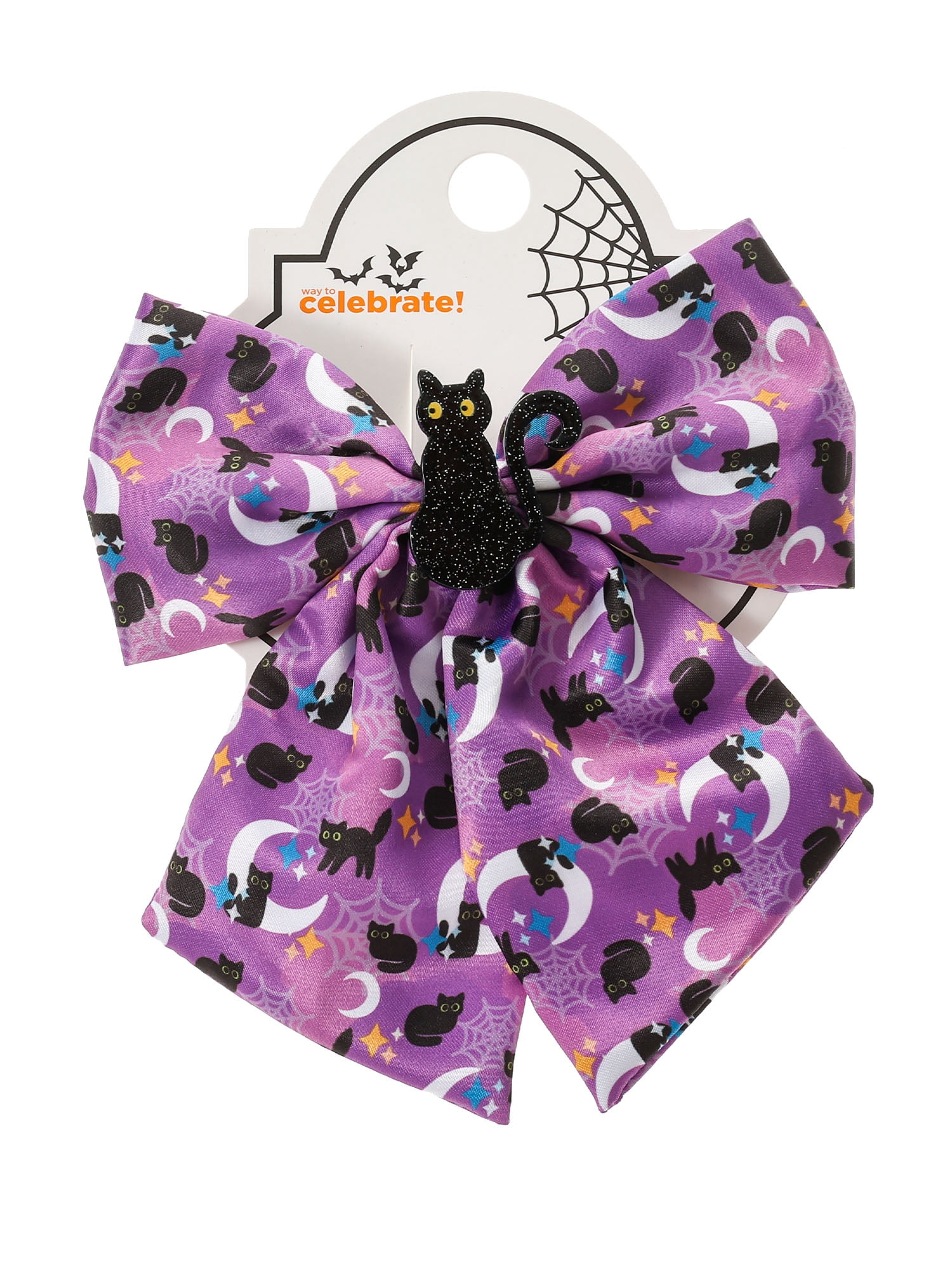 Way to Celebrate Halloween Purple Patterned Cat Hair Bow, Multicolor, 1 Piece, Barrette Hair Clip