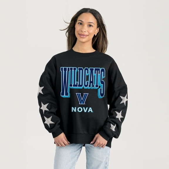 Women's Gameday Couture Black Villanova Wildcats Pure Victory Relaxed Rhinestone Pullover Sweatshirt