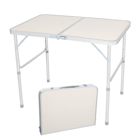 IVV 3FT Folding Camping Table Height-Adjustable Lightweight Aluminum Picnic Table with Carry Handle for Outdoor Indoor Party BBQ Hiking Beach (White)