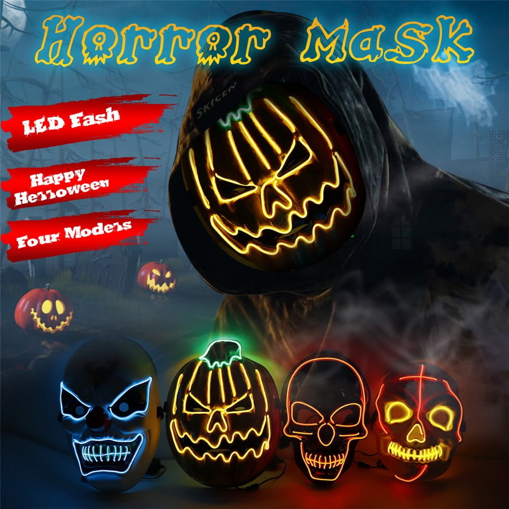 Halloween Scary Mask Cosplay Flash 3 Models LED Light Up Skull Face Costume Mask
