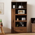 thumbnail image 2 of LUMAMIN 71" Kitchen Pantry Storage Cabinet with Pull-Out Multi-Tier Storage Shelf, Tall Kitchen Hutch Pantry Cabinet with Drawer and Microwave Stand Walnut, 2 of 11