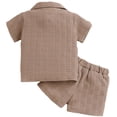 thumbnail image 4 of CPNG Toddler Baby Boys Girls Summer Sports Clothes Solid Color Short Sleeve Lapel Button Shirt and Shorts 2Pcs Set(Coffee,6-12 Months), 4 of 5