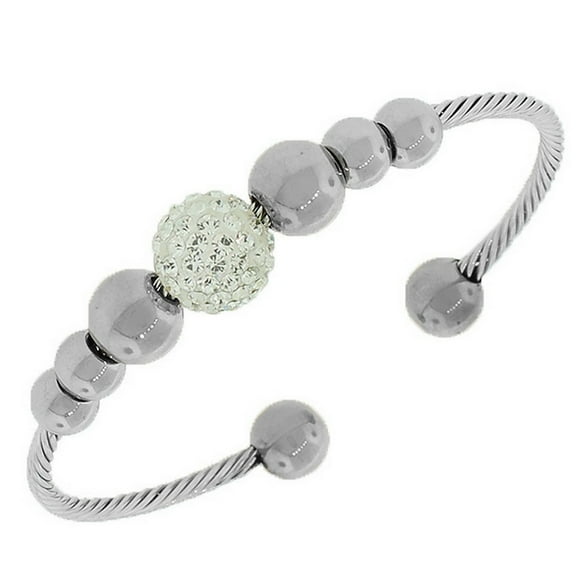 Stainless Steel Silver-Tone White CZ Open End Bracelet