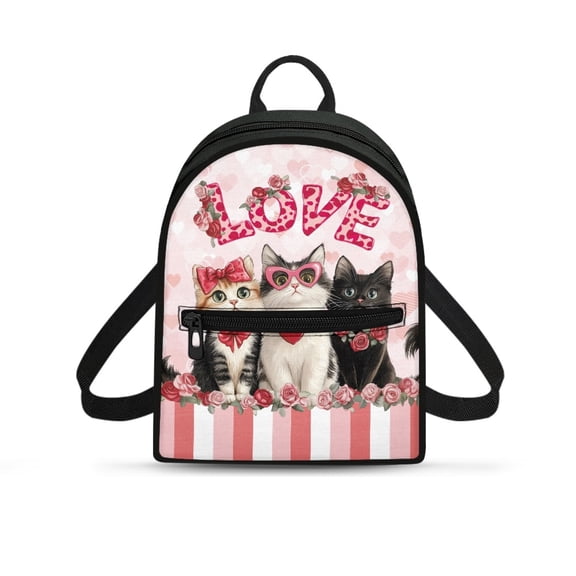 Eheartsgir Valentine Cats Heart Print Small Backpack with Lightweight Adjustable Strap Mini Backpack for Travel, Polyester Travel Shoulder Bag for Dating