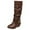 Brown, variant on Rokment Womens Slouchy Wide Calf Boots 2025 Fashion Strappy Leather Chunky Low Heel Knee High Dress Tall Boots