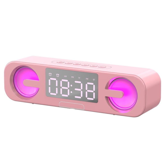 EGNMCR Bluetooth Earbuds Large Screen Clock Bluetooth Speaker Double Alarm Clock With RGB LED Changing Aperture Double 5W Booming Sound 4 PlayMode FM Support-Card Bluetooth headset
