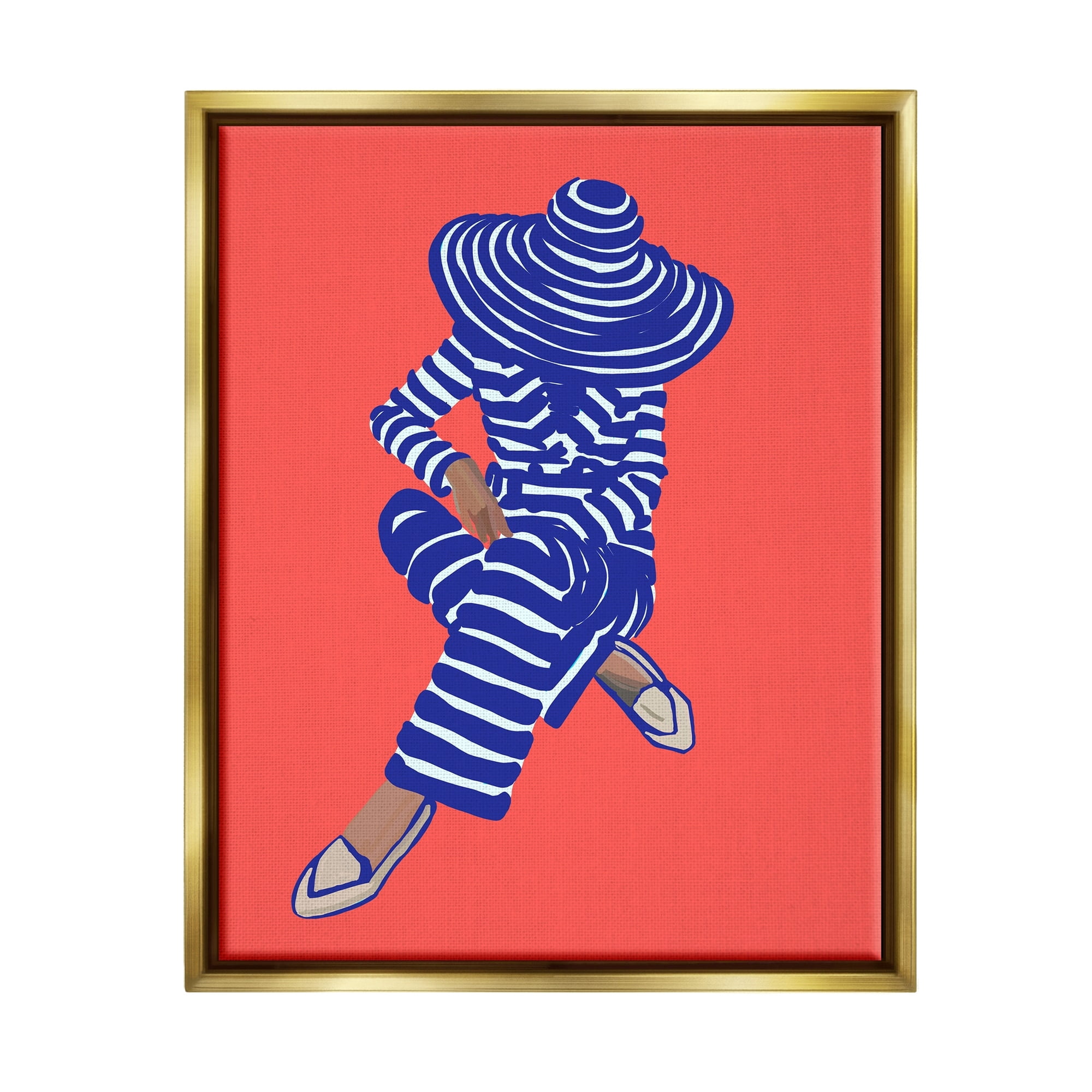 Stupell Industries Pop Style Stripes Pattern Upscale Trendy Fashion Girl Graphic Art Metallic Gold Floating Framed Canvas Print Wall Art, Design by Amelia Noyes