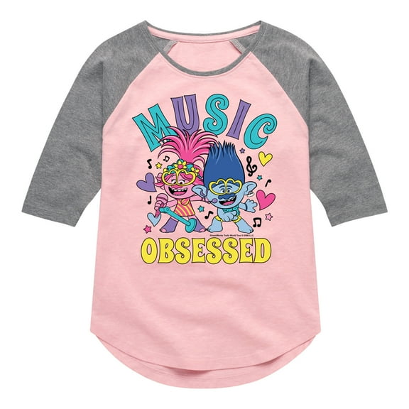 Trolls - Music Obsessed Poppy and Branch - Toddler & Youth Girls Raglan Graphic T-Shirt