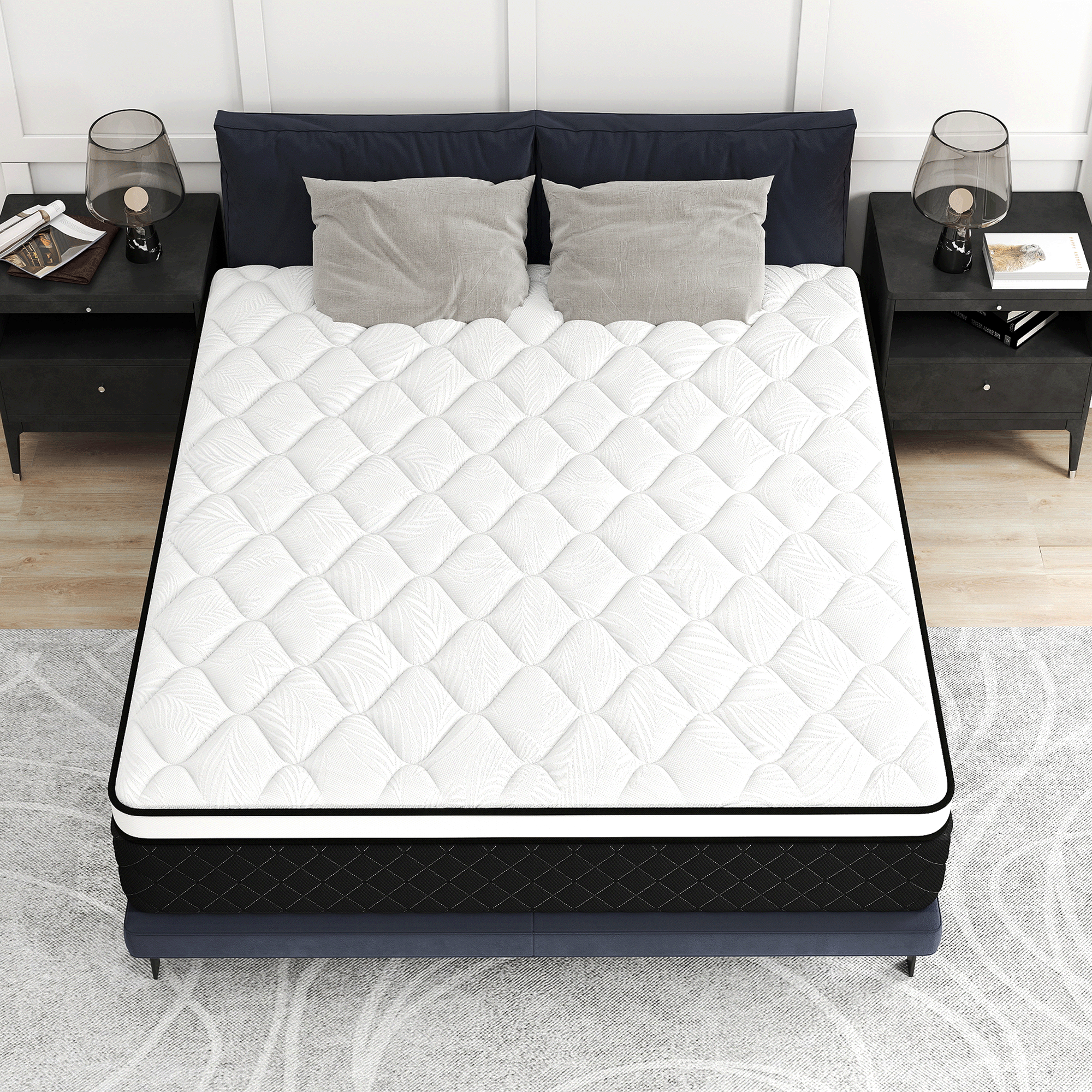 12 Inch Full Size Euro Top Hybrid Mattress, Medium Firm, Bed in a Box, Individual Pocket Springs, Back & Lumbar Support, Motion Isolation, Pressure Relief, Comfortable Sleep
