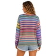 thumbnail image 3 of Womens Rainbow Striped Sweater Button Down Cardigan Sweaters Long Sleeve Ribbed Knit Sweaters Pullover Cozy Lightweight Colorful Stripes Pullover Sweaters Loose Fit Warm Clothes, 3 of 4