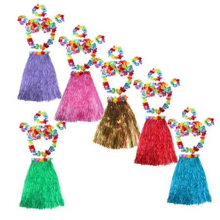 Flower Costume Jewelry - Meigar 6Pcs Adult Hawaiian Grass Skirt Flower Hula Lei Garland Wristband Dress Costume Today's Special Offer