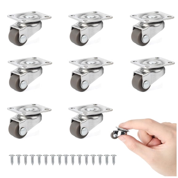 8Pcs Small Caster Wheels, 1/2inch Mini Swivel Caster Wheels, Low Profile Self Adhesive Plate Casters Rollers for Furniture,Kitchen Appliances, Light-Duty Projects, Planters,Tray