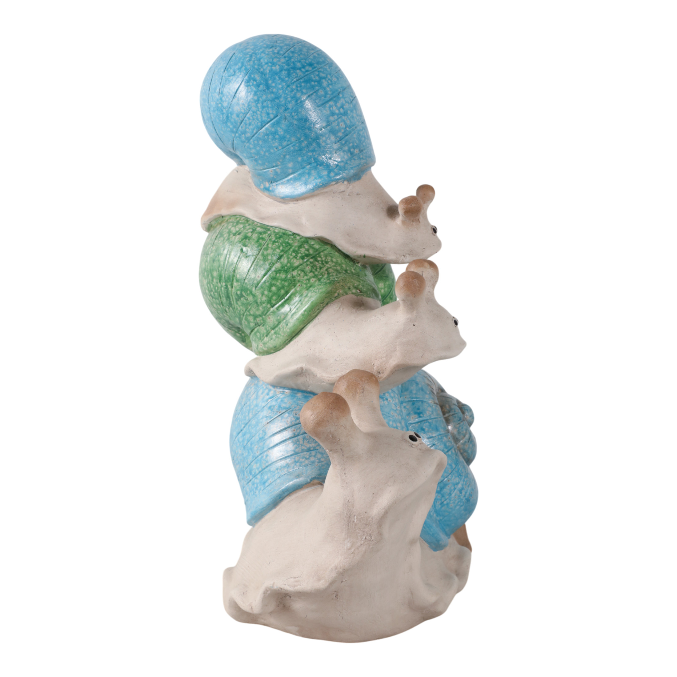 Whimsical Garden Decor Stacked Snail Sculpture - Front Porch Accent and Outdoor Decor for Backyard or Patio Setting - Yard Statue Art for Flower Bed, Planters, or Walkway Display - 15", Ivory & Blue