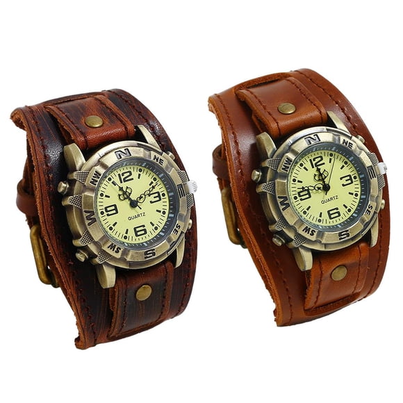 Reloj de pulsera Yuyangstore de 2 piezas correa de cuero punk vintage