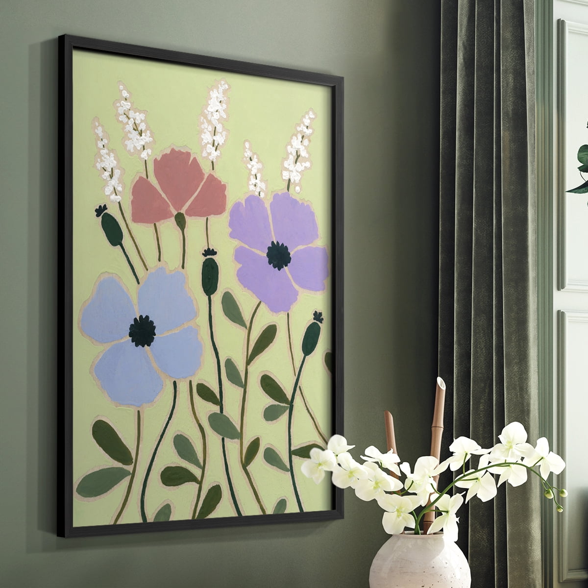 Woodblock Floral III Framed Print - Solid Wood in Single Picture Frame Solid Wood 2 Framed Print