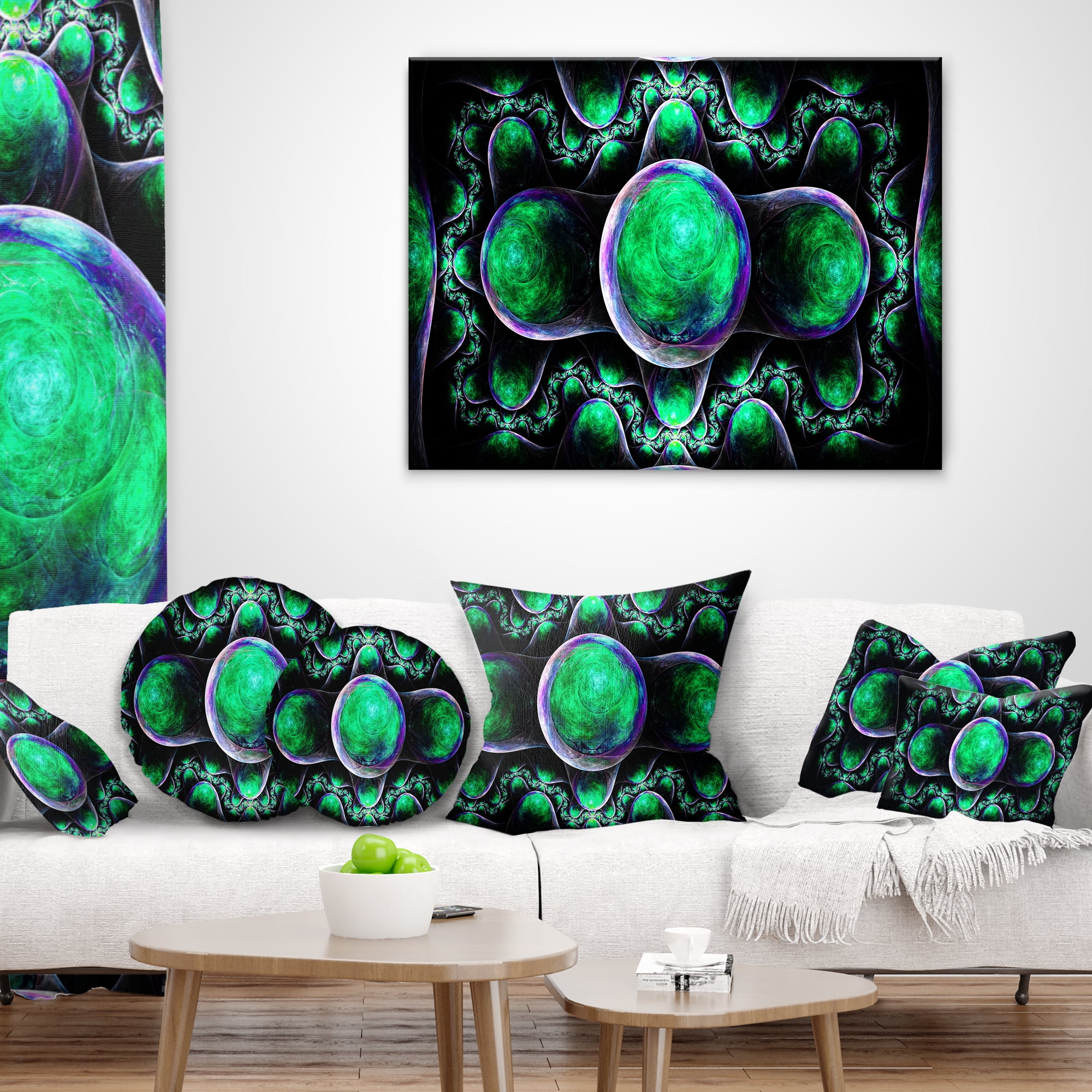 Designart Green Exotic Fractal Pattern - Abstract Throw Pillow - 12x20
