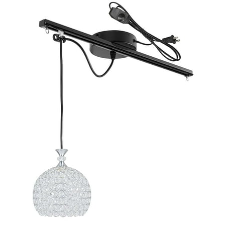 Kiven Movable Pendant Lights with 19" Track and 15ft Plug in Cord, Farmhouse Silvery Chandeliers Height Adjustable,1-Light Dimmable Kitchen Island Lighting for Kitchen Island Dining Room Bar TB0295