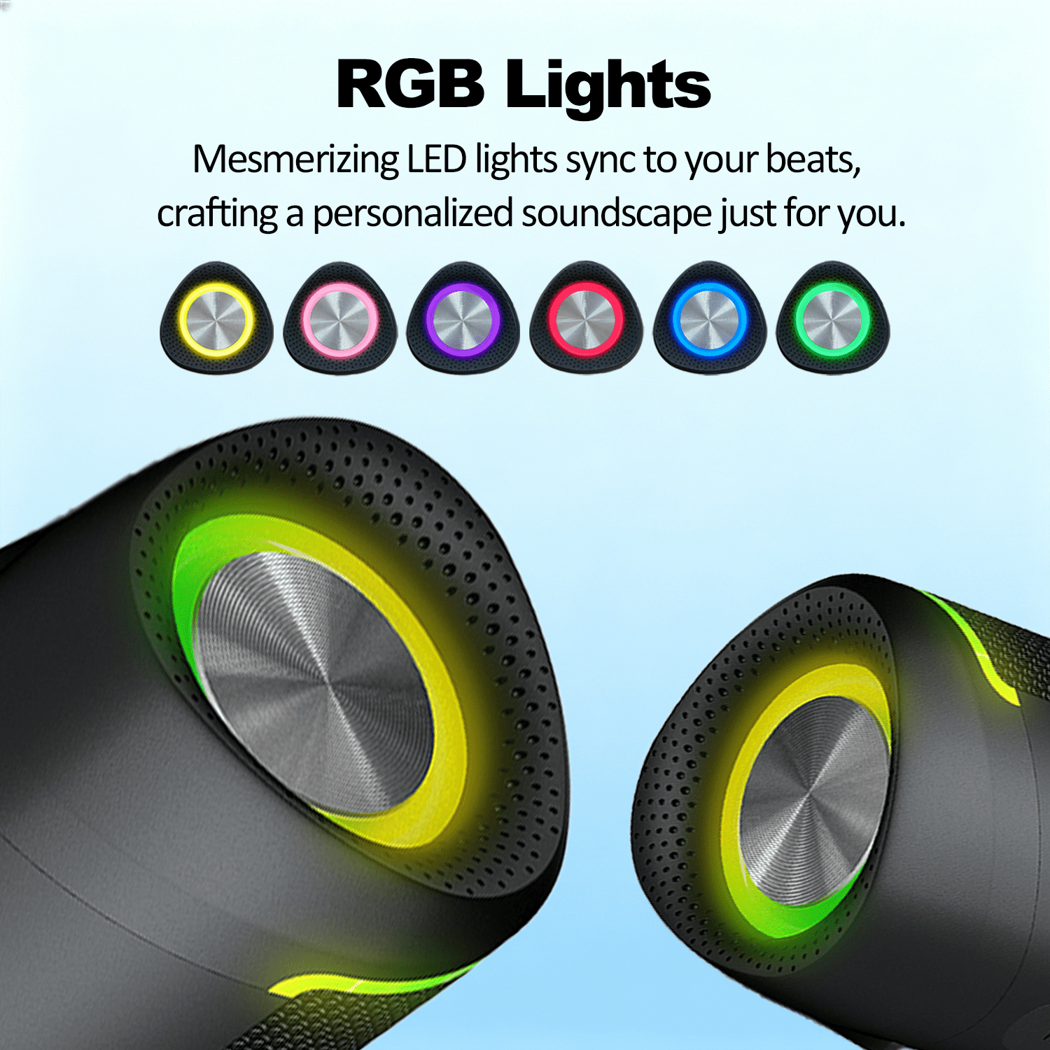 Portable Bluetooth Speaker with RGB Lights, IPX6 Waterproof Wireless Speaker 10H Playtime, Outdoor Loud Speaker with TWS Pairing for Bike Beach Party Home, Black