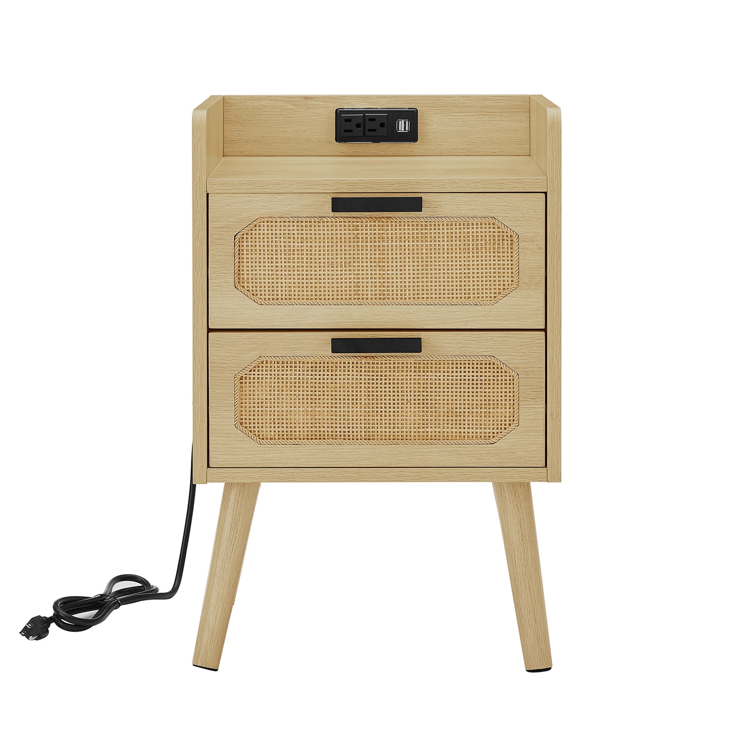 Kadyn 2PC Rattan Nightstand, Nightstand Side Table with Socket and 2 Drawers, Bedside Table for Bedroom, Golden Kadyn 2PC Rattan Nightstand, Nightstand Side Table with Socket and 2 Drawers, Bedside Table for Bedroom, Golden