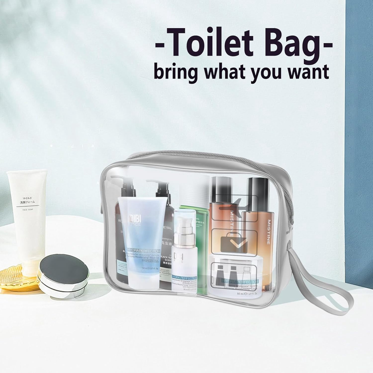TSA Approved Toiletry Bag Carry on Airport Airline Compliant 3Pcs,3 Packs Clear Travel Bags for Toiletries,Clear Makeup Bag Toiletry bags Quart Size Traveling, Grey