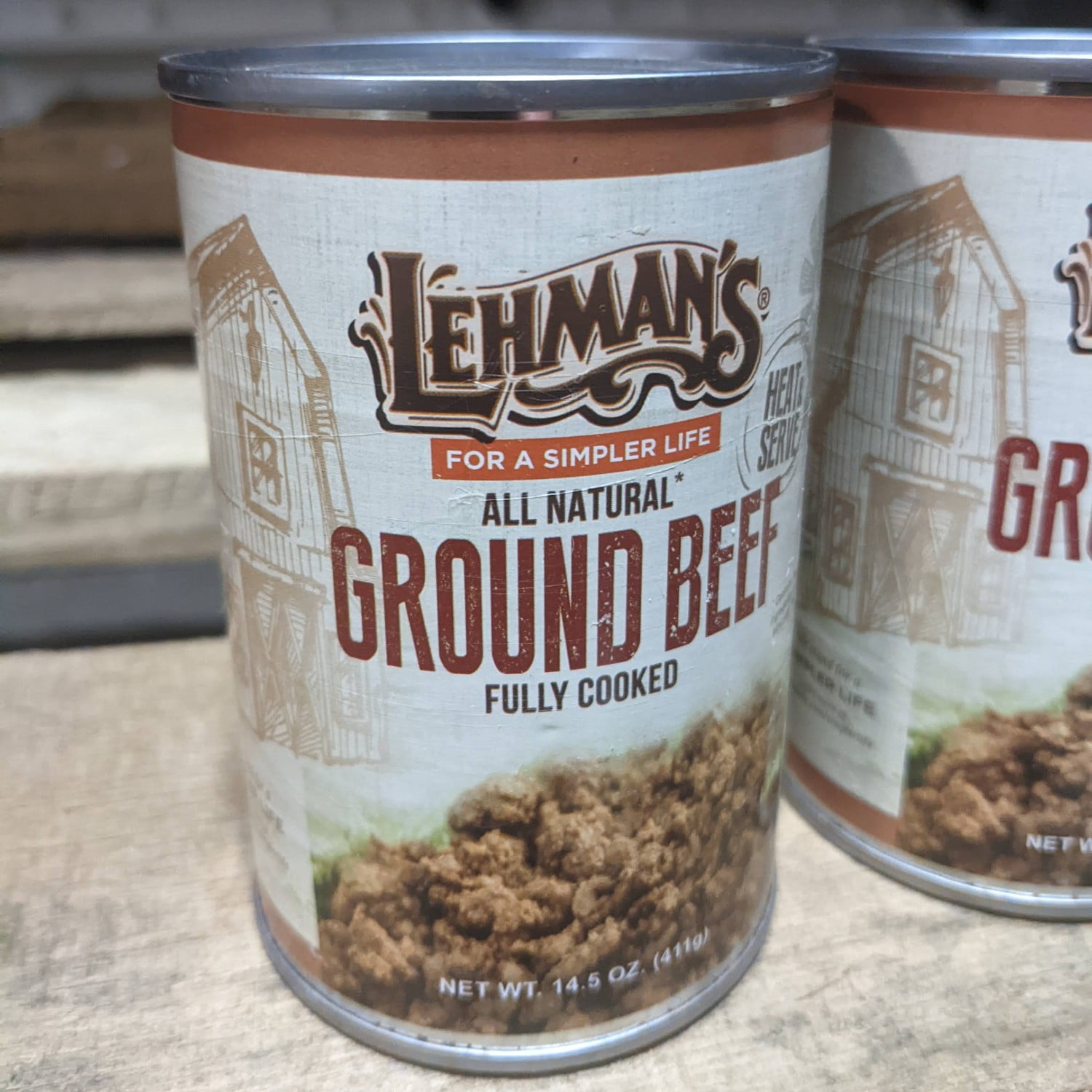 Lehman's All Natural Canned Meat, USA Made Ready to Eat for Everyday, Camping or Emergencies, 14.5 oz each, Pack of 3, Ground Beef