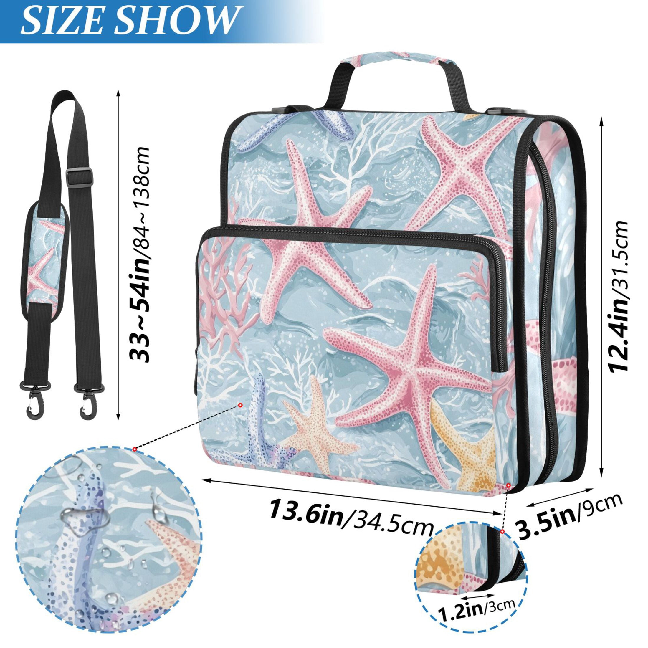 3 Ring Zipper Binder with Shoulder Strap Waterproof Trapper Keeper 2 Inch D-Ring 500 Sheets Capacity Pastel Starfish Corals