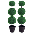 thumbnail image 1 of Outsunny Artificial Boxwood Topiary Tree Set of 2, Faux Boxwood Ball Tree, 1 of 10