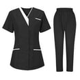 thumbnail image 2 of Minjewel Women's Fashion V-Neck Short Sleeve Scrubs for Women with Pockets, Stylish & Functional Scrub Set for Healthcare Professionals,Black M, 2 of 6